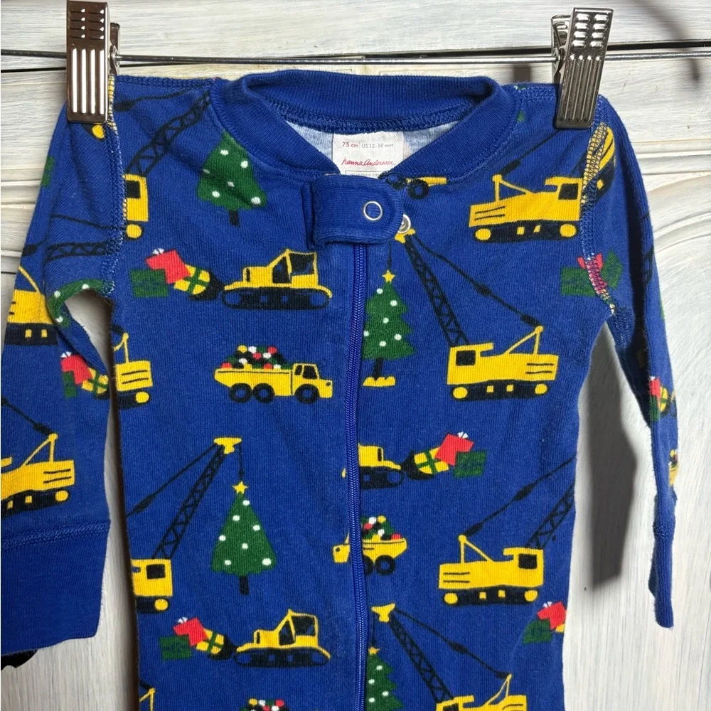 Hanna Andersson‎ Blue Christmas Construction Sleeper Pajamas Organic Cotton